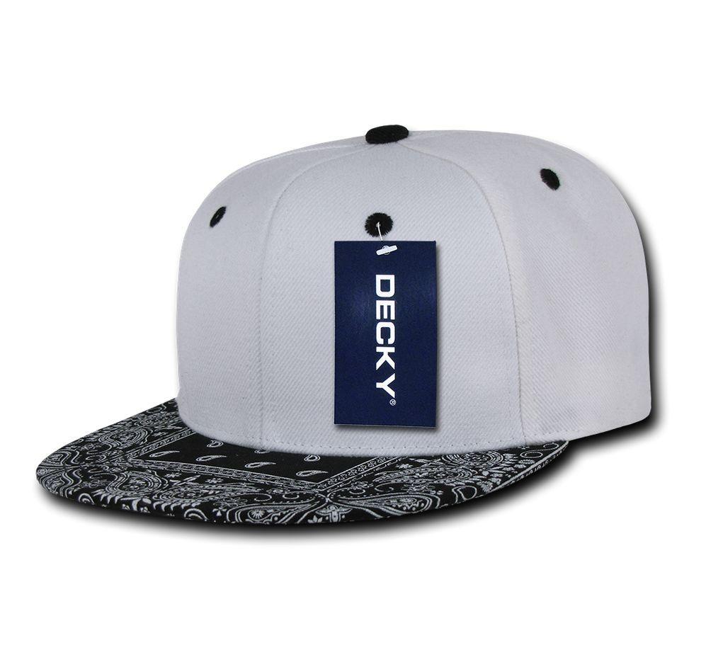 Decky Trendy Paisley Bandana Snapback Two Tone 6 Panel Flat Bill Hats Caps-Black/Black-