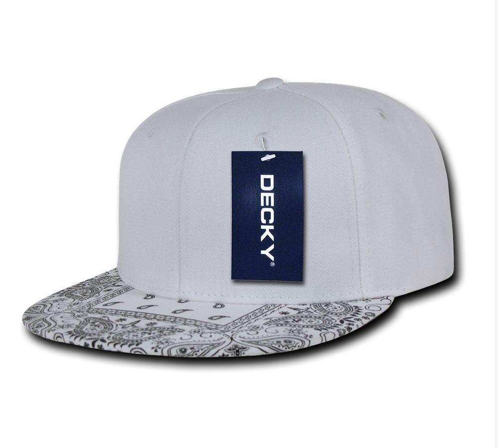 Decky Trendy Paisley Bandana Snapback Two Tone 6 Panel Flat Bill Hats Caps-Black/Black-