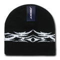 Decky Tribal Design Beanies Caps Hats Knitted Ski Skull Winter Black Charcoal-Black/White-