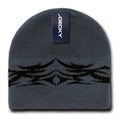 Decky Tribal Design Beanies Caps Hats Knitted Ski Skull Winter Black Charcoal-Charcoal/Black-