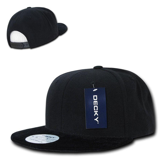 Decky Velvet Black Visor Snapback 6 Panel Flat Bill Baseball Caps Hats-Black-