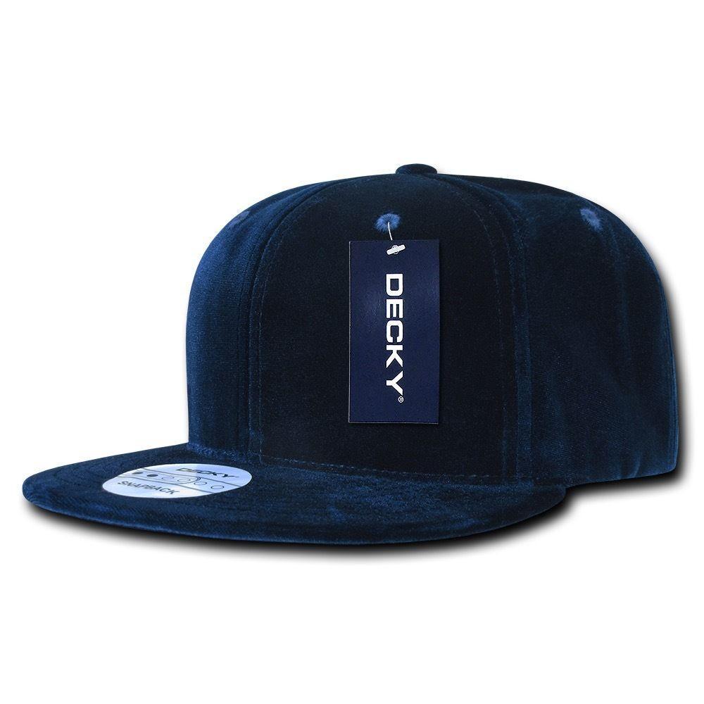Decky Velvet Snapbacks Flat Bill 6 Panel Baseball Hats Caps Unisex-Black-