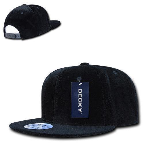 Decky Velvet Snapbacks Flat Bill 6 Panel Baseball Hats Caps Unisex-Black-