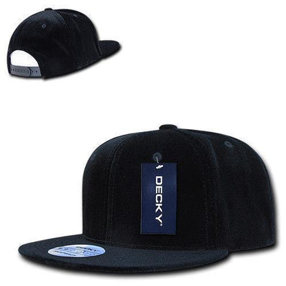 Decky Velvet Snapbacks Flat Bill 6 Panel Baseball Hats Caps Unisex-Black-