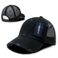 Decky Vintage Ripped Mesh Washed 6 Panel Cotton Pre-Curved Trucker Caps Hats-110 - Black-