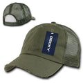 Decky Vintage Ripped Mesh Washed 6 Panel Cotton Pre-Curved Trucker Caps Hats-110 - Olive-