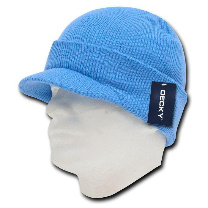 Decky Visor Beanie Cuffed Knit Caps Hats Ski Skull Red Royal Sky Unisex-Red-
