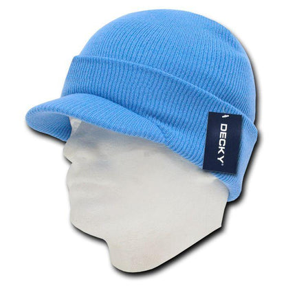 Decky Visor Beanie Cuffed Knit Caps Hats Ski Skull Red Royal Sky Unisex-Red-