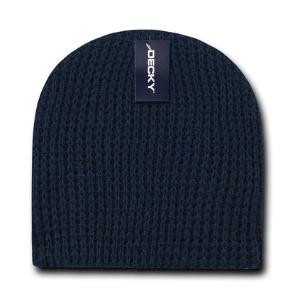 Decky Waffle Knit Beanies Short Uncuffed Braid Crocheted Hats Caps Warm Winter-Black-