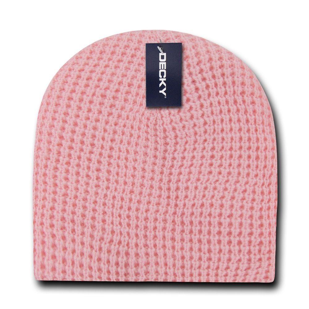Decky Waffle Knit Beanies Short Uncuffed Braid Crocheted Hats Caps Warm Winter-Black-