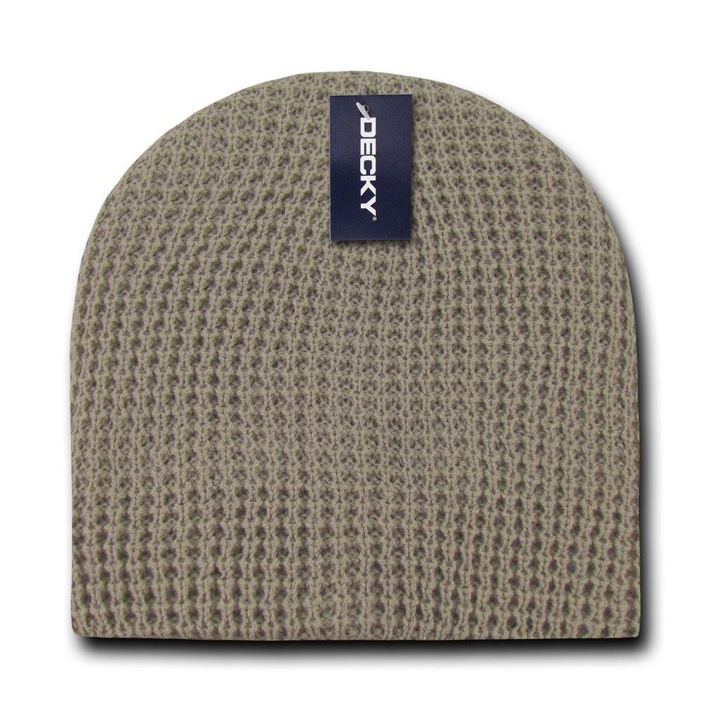 Decky Waffle Knit Beanies Short Uncuffed Braid Crocheted Hats Caps Warm Winter-Khakhi-