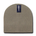 Decky Waffle Knit Beanies Short Uncuffed Braid Crocheted Hats Caps Warm Winter-Khakhi-