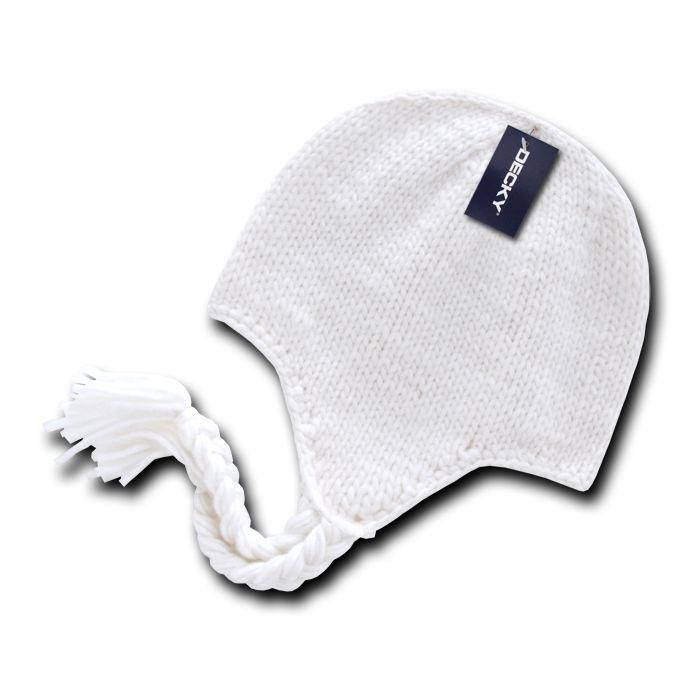 Decky Warm Winter Peruvian Knit Beanies Braided Ear Tails Chullo Caps Hats-Black (Solid)-