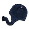 Decky Warm Winter Peruvian Knit Beanies Braided Ear Tails Chullo Caps Hats-Navy (Solid)-
