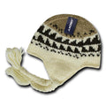 Decky Warm Winter Peruvian Knit Beanies Braided Ear Tails Chullo Caps Hats-Vanilla (Pattern)-