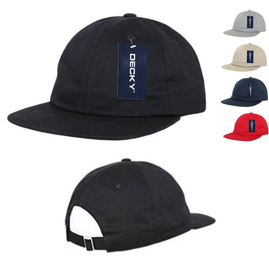 Decky Washed Cotton Relaxed Crown Flat Bill Hip Dad Style Strapback Hats Caps-Black-