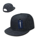 Decky Washed Denim Snapback 100% Cotton 6 Panel Flat Bill Hats Caps-Black-