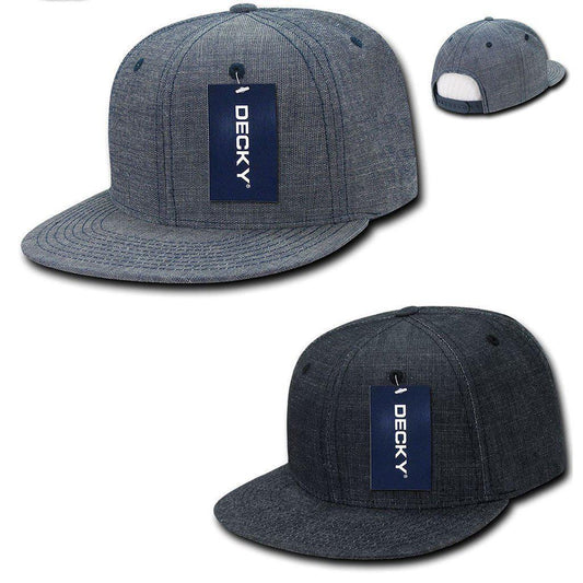 Decky Washed Denim Snapback 100% Cotton 6 Panel Flat Bill Hats Caps-Black-