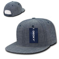 Decky Washed Denim Snapback 100% Cotton 6 Panel Flat Bill Hats Caps-Blue-