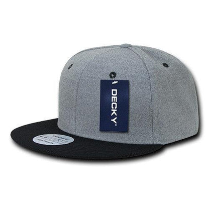 Decky Wool/Acrylic Melton Crown Snapback Two Tone 6 Panel Flat Bill Hats Caps-Charcoal / Black-