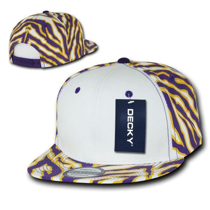 Decky Zebra White Front Animal Print Flat Bill Baseball Hats Caps-BLACK / WHITE FRONT-