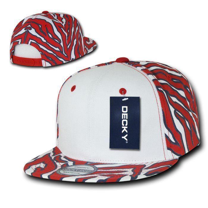 Decky Zebra White Front Animal Print Flat Bill Baseball Hats Caps-BLACK / WHITE FRONT-