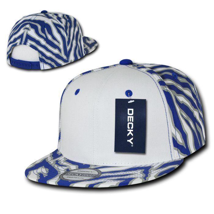 Decky Zebra White Front Animal Print Flat Bill Baseball Hats Caps-BLACK / WHITE FRONT-