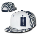 Decky Zebra White Front Animal Print Flat Bill Baseball Hats Caps-NAVY / WHITE FRONT-