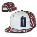 Decky Zebra White Front Animal Print Flat Bill Baseball Hats Caps-NAVY/RED / WHITE FRONT-