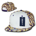 Decky Zebra White Front Animal Print Flat Bill Baseball Hats Caps-PURPLE / WHITE FRONT-