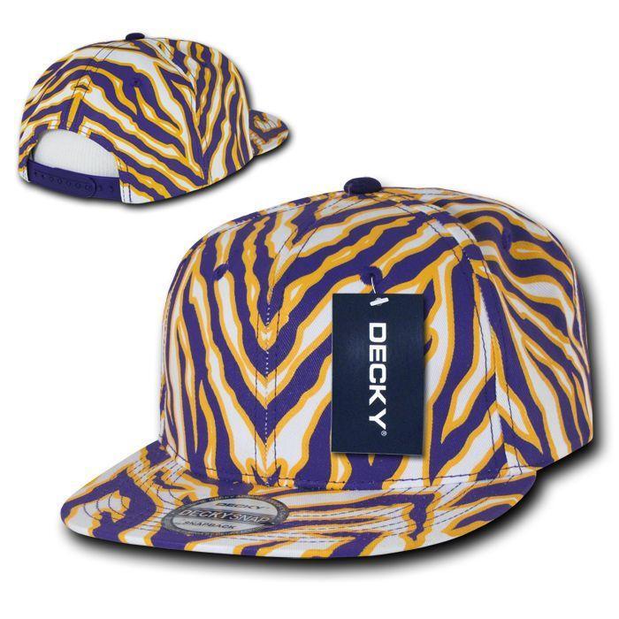 Decky Ziger Animal Print Flat Bill Hats Caps Baseball Zebra Snapback-BLACK-