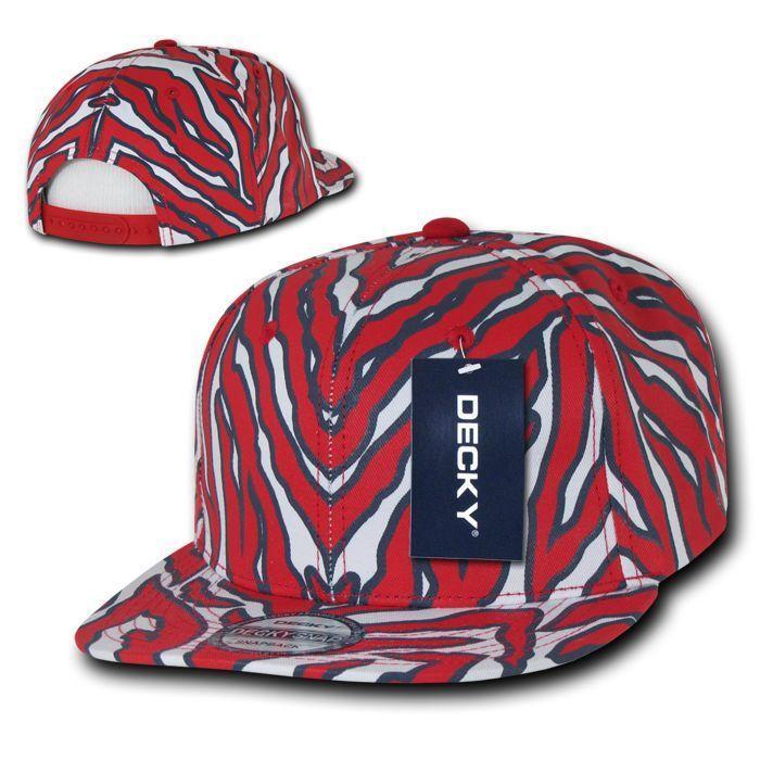 Decky Ziger Animal Print Flat Bill Hats Caps Baseball Zebra Snapback-BLACK-