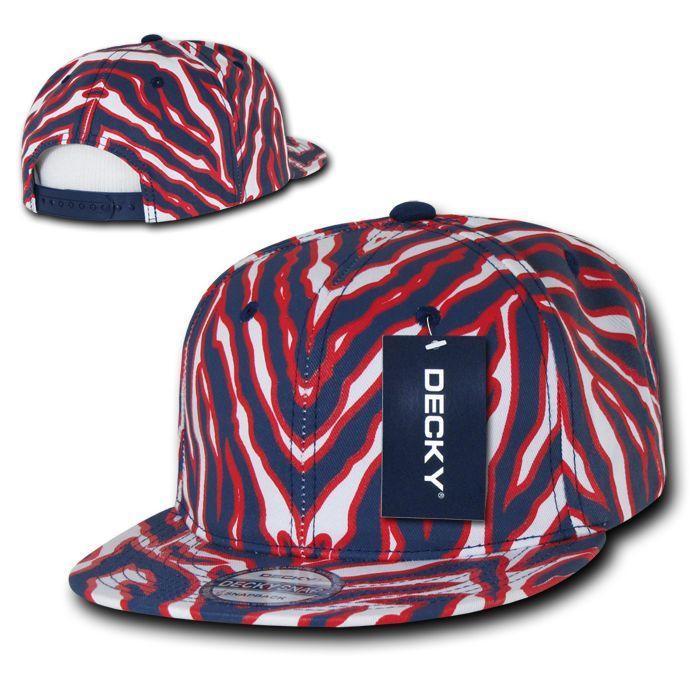Decky Ziger Animal Print Flat Bill Hats Caps Baseball Zebra Snapback-BLACK-