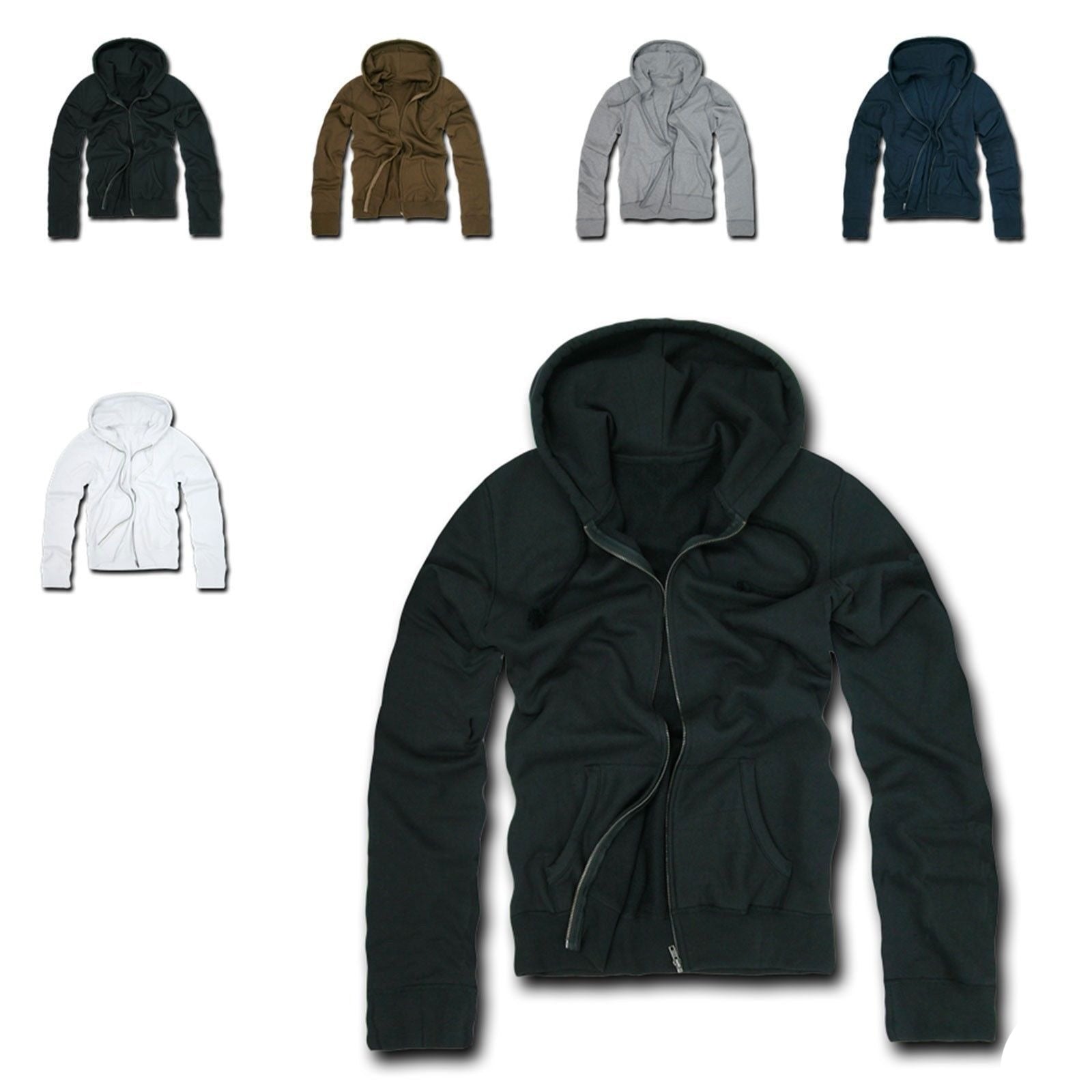 Decky Zip Up Hoody Hoodie Solid Sweatshirt Mens Women Unisex-Black-Small-