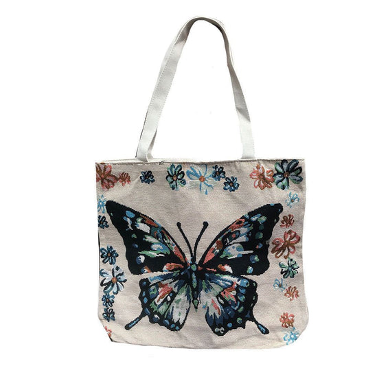 Deluxe Butterfly Reusable Grocery Shopping Women Totes Bag With Rope Handles-