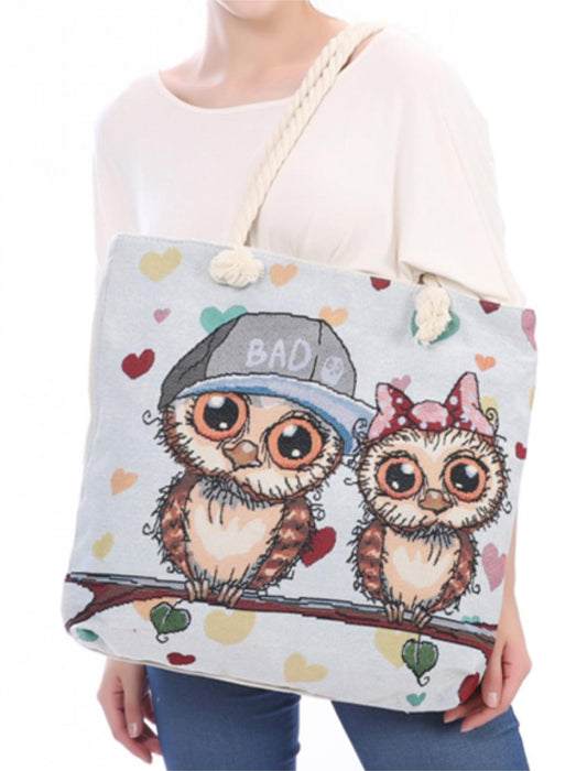 Deluxe Cute Bad Owl Reusable Grocery Shopping Women Totes Bag Rope Handles-