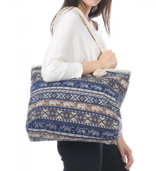 Deluxe Elephant Reusable Grocery Shopping Women Totes Bag With Rope Handles-