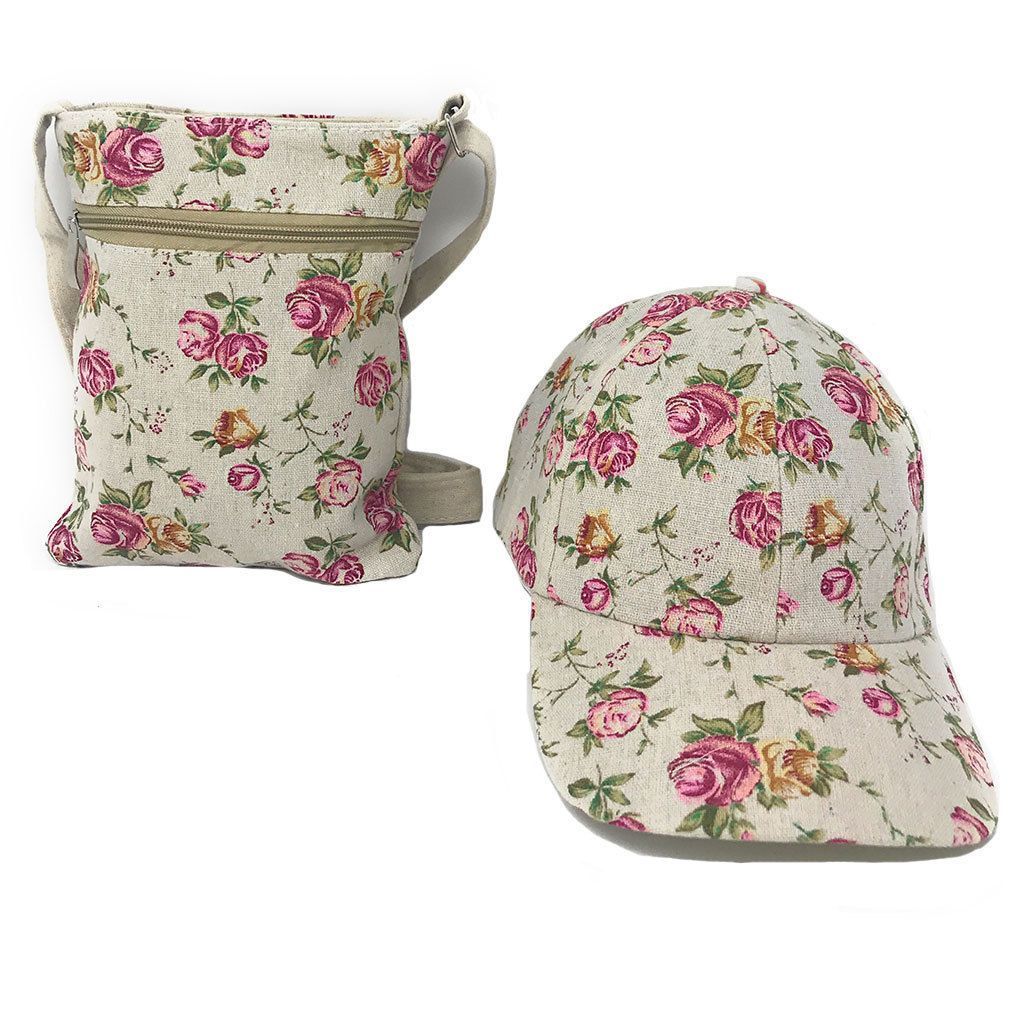 Designer Cap/Hat Mini Crossbody Bag Purse Gift Set For Women Wife Mom Girlfriend-Roses-