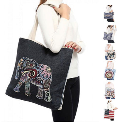 Designer Summer Tote Bags Eco Grocery Gym Work Beach Gifts For Women Wife Mom-Denim Elephant-