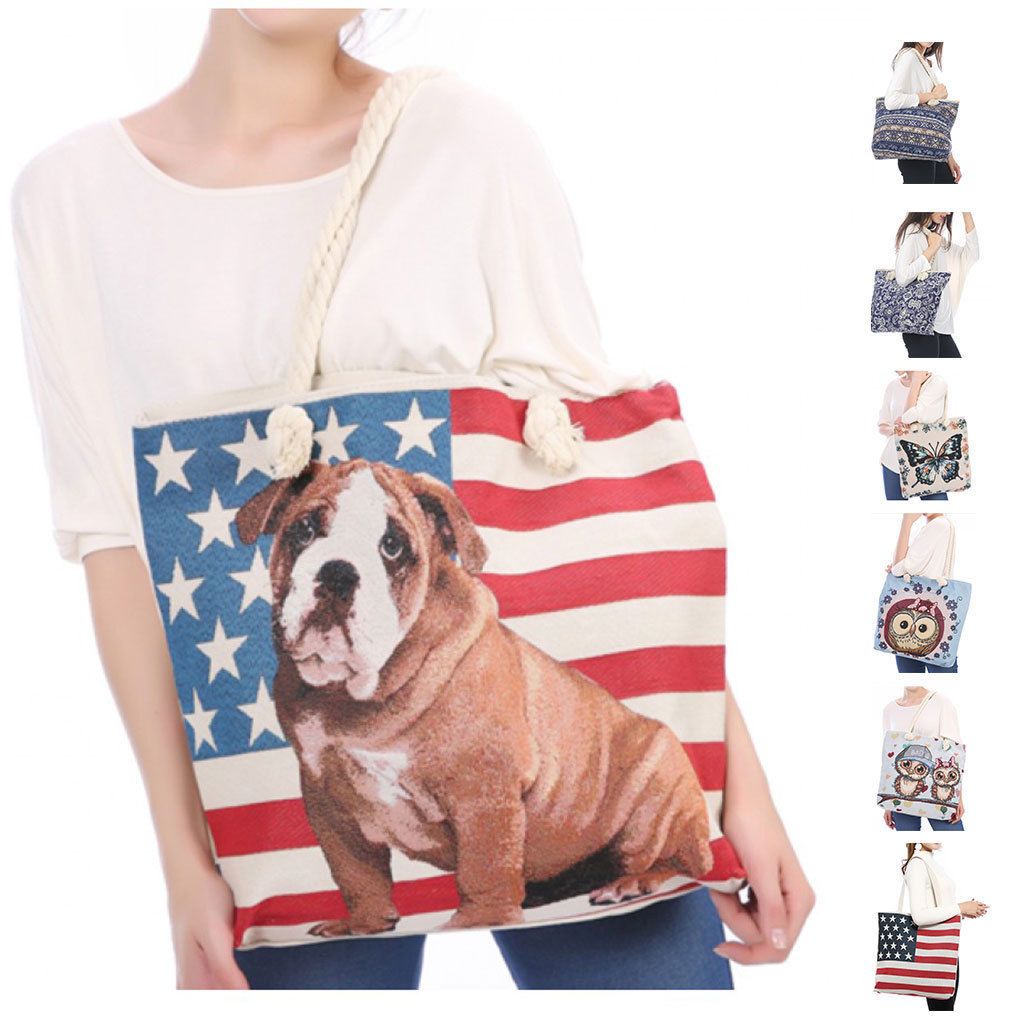 Designer Summer Tote Bags Eco Grocery Gym Work Beach Gifts For Women Wife Mom-Denim Elephant-