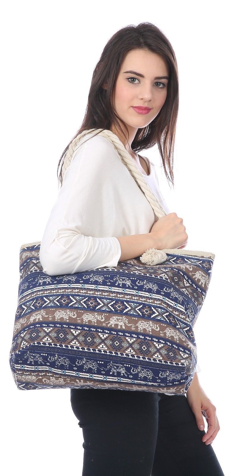 Designer Summer Tote Bags Eco Grocery Gym Work Beach Gifts For Women Wife Mom-Denim Elephant-