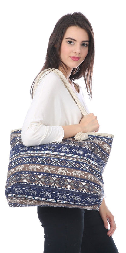 Designer Summer Tote Bags Eco Grocery Gym Work Beach Gifts For Women Wife Mom-Denim Elephant-
