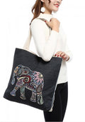 Designer Summer Tote Bags Eco Grocery Gym Work Beach Gifts For Women Wife Mom-Denim Elephant-