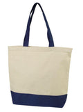 Cotton Canvas Reusable Grocery Shopping Tote Bags Gym Shoe Worm Books 17inch-NAVY/NATURAL-