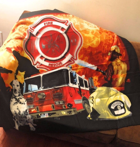Firefighter Fire Rescue Firemen Dog Fire Truck 50X60 Throw Soft Fleece Blanket-