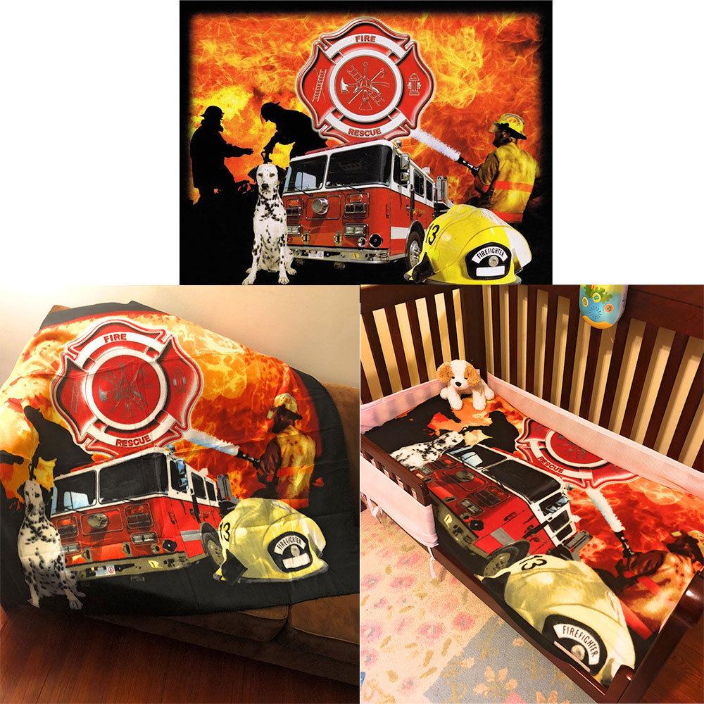 Firefighter Fire Rescue Firemen Dog Fire Truck 50X60 Throw Soft Fleece Blanket-