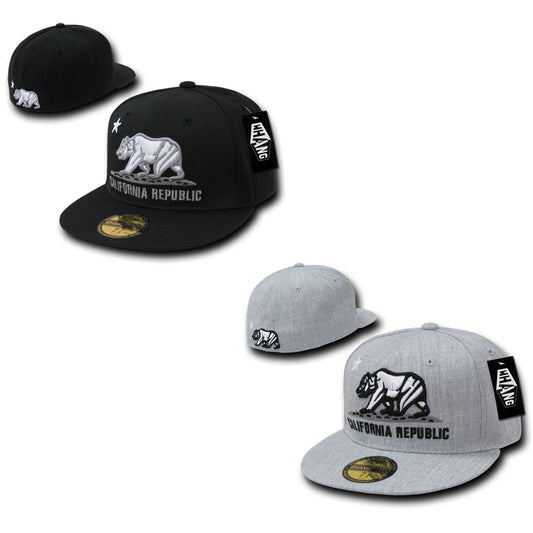 Whang Fitted California Bear Cali Retro Flat Bill Baseball Caps Hats-Black-6 7/8-
