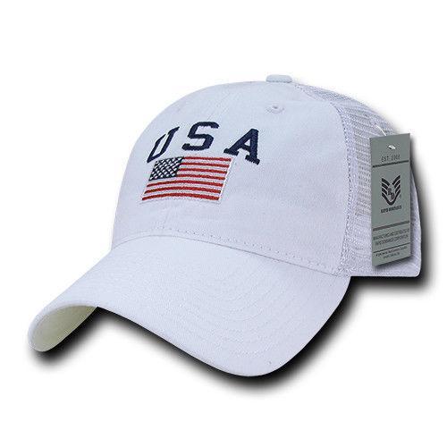 USA US Flag Patriotic Relaxed Fit Trucker Cotton Baseball Caps Hats-Black-