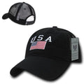 USA US Flag Patriotic Relaxed Fit Trucker Cotton Baseball Caps Hats-Black-