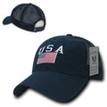 USA US Flag Patriotic Relaxed Fit Trucker Cotton Baseball Caps Hats-Navy-